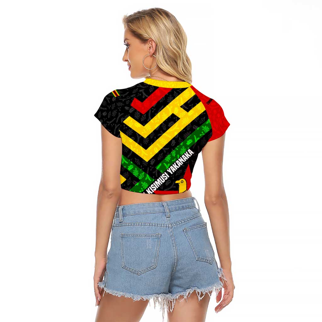 Zimbabwe Christmas Raglan Cropped T Shirt with Flag Colors Xmas Tree and Holiday - Wonder Print Shop