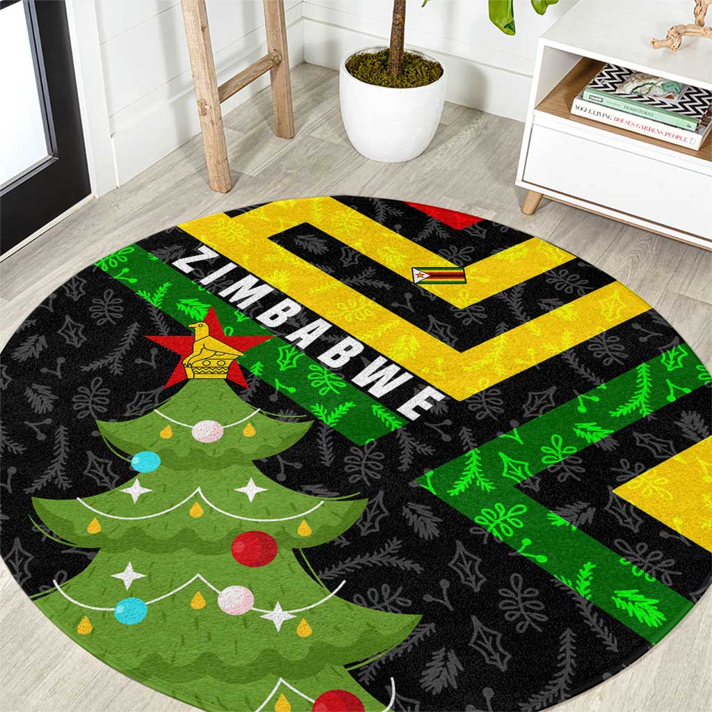 Zimbabwe Christmas Round Carpet with Flag Colors Xmas Tree and Holiday - Wonder Print Shop