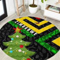Zimbabwe Christmas Round Carpet with Flag Colors Xmas Tree and Holiday - Wonder Print Shop