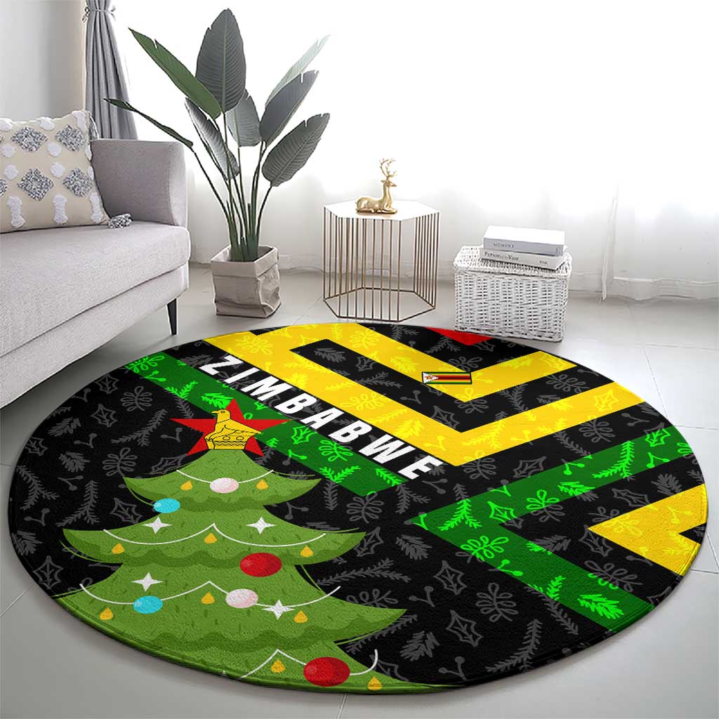 Zimbabwe Christmas Round Carpet with Flag Colors Xmas Tree and Holiday - Wonder Print Shop