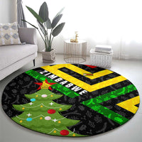 Zimbabwe Christmas Round Carpet with Flag Colors Xmas Tree and Holiday - Wonder Print Shop