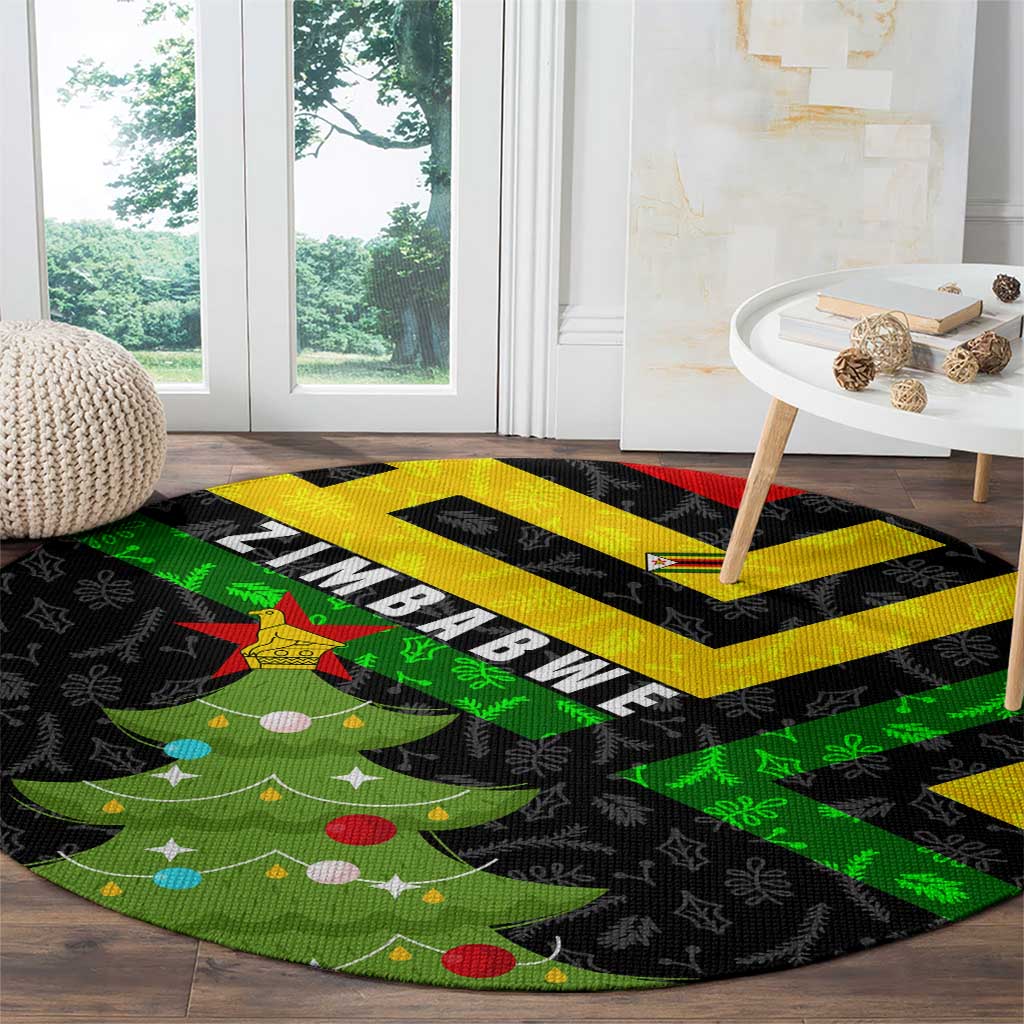 Zimbabwe Christmas Round Carpet with Flag Colors Xmas Tree and Holiday - Wonder Print Shop
