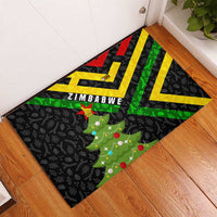 Zimbabwe Christmas Rubber Doormat with Flag Colors Xmas Tree and Holiday - Wonder Print Shop