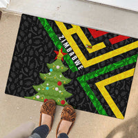 Zimbabwe Christmas Rubber Doormat with Flag Colors Xmas Tree and Holiday - Wonder Print Shop