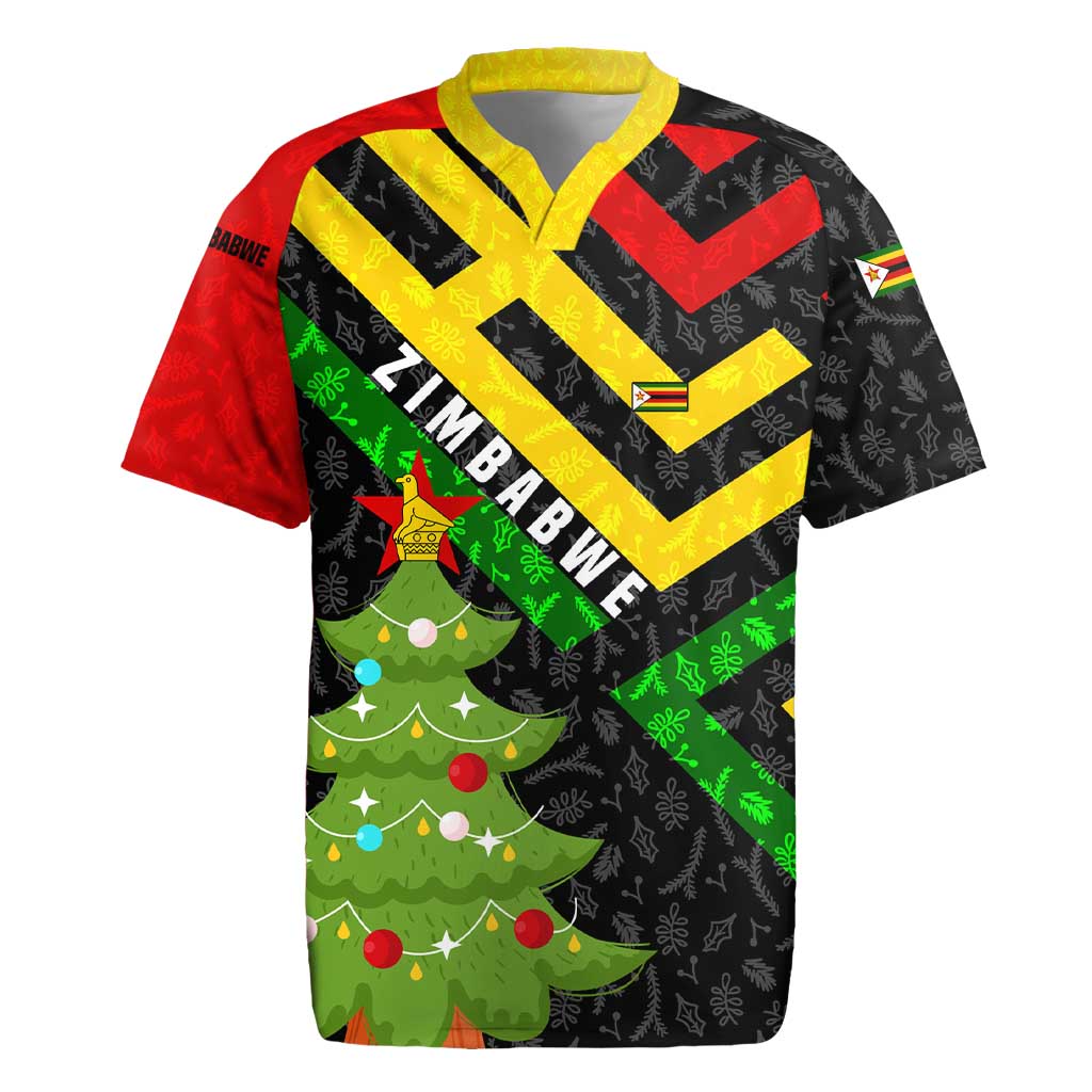 Zimbabwe Christmas Rugby Jersey with Flag Colors Xmas Tree and Holiday - Wonder Print Shop