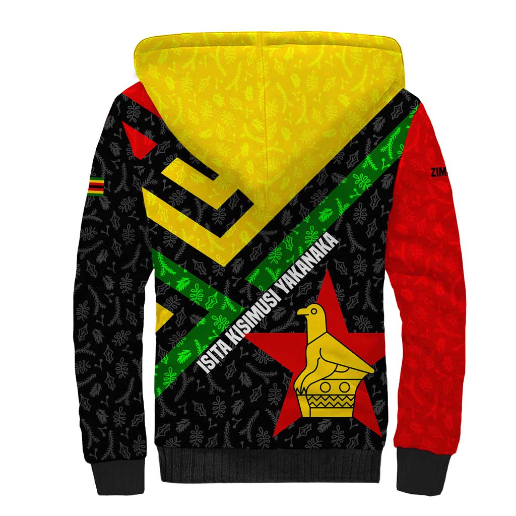 Zimbabwe Christmas Sherpa Hoodie with Flag Colors Xmas Tree and Holiday - Wonder Print Shop