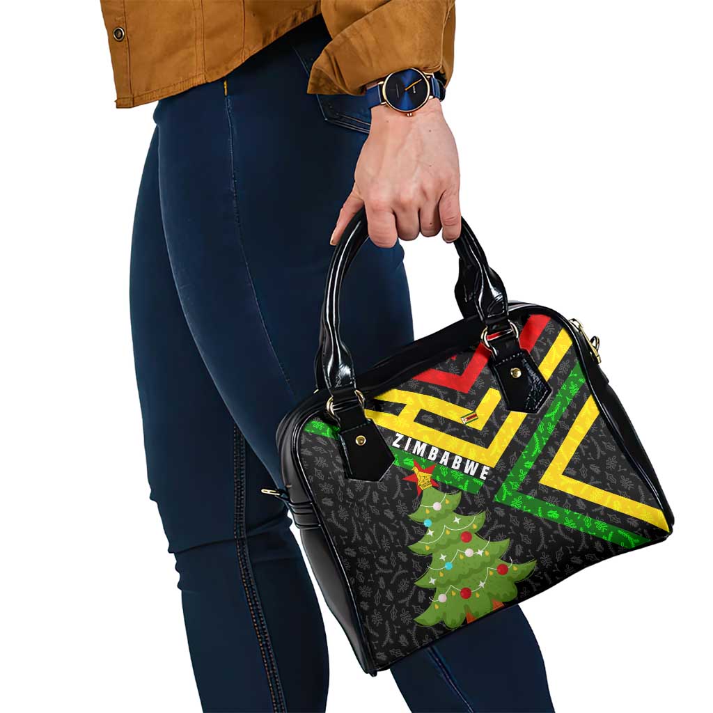 Zimbabwe Christmas Shoulder Handbag with Flag Colors Xmas Tree and Holiday - Wonder Print Shop
