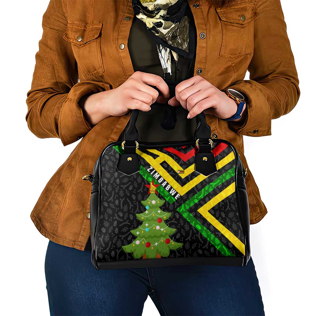 Zimbabwe Christmas Shoulder Handbag with Flag Colors Xmas Tree and Holiday - Wonder Print Shop
