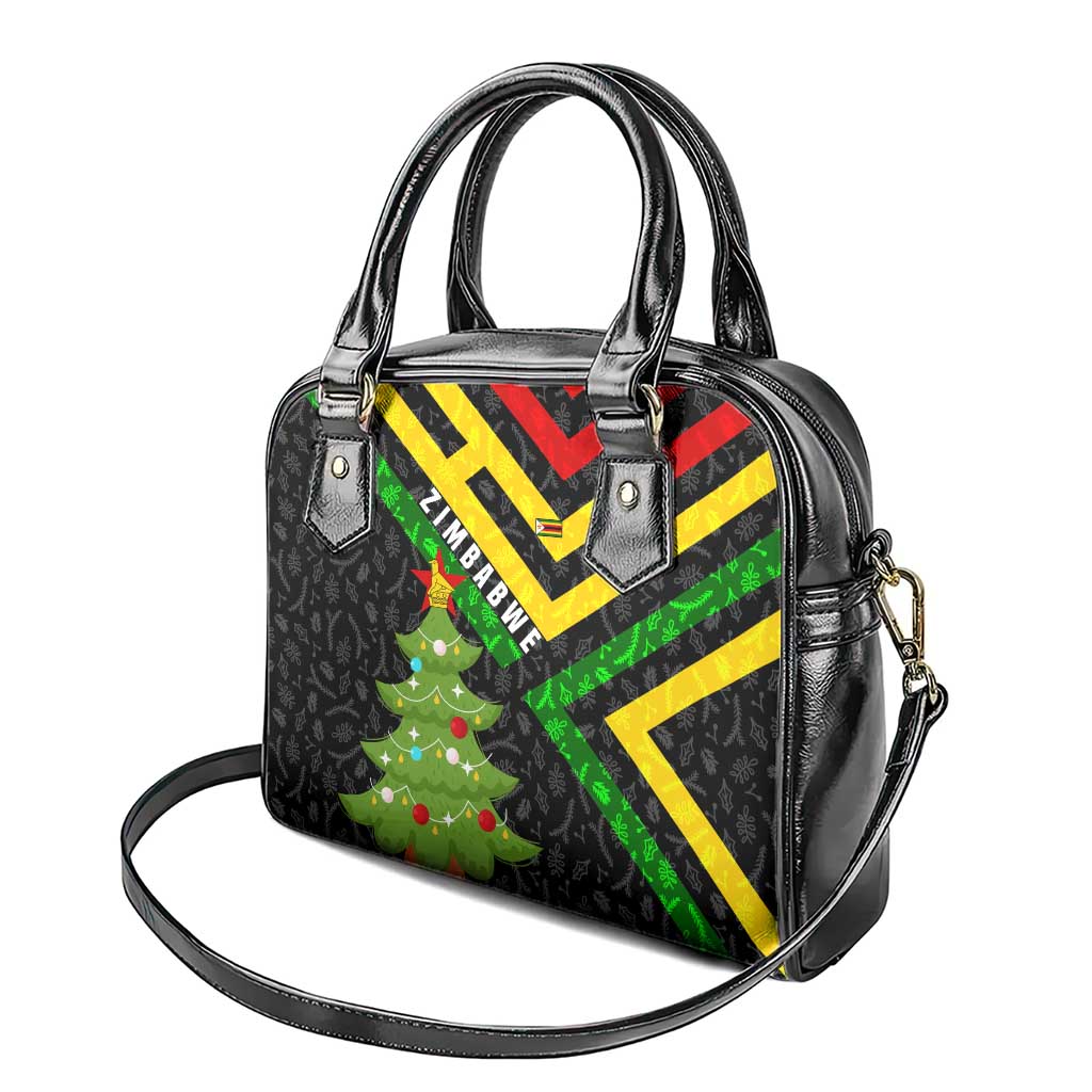 Zimbabwe Christmas Shoulder Handbag with Flag Colors Xmas Tree and Holiday - Wonder Print Shop