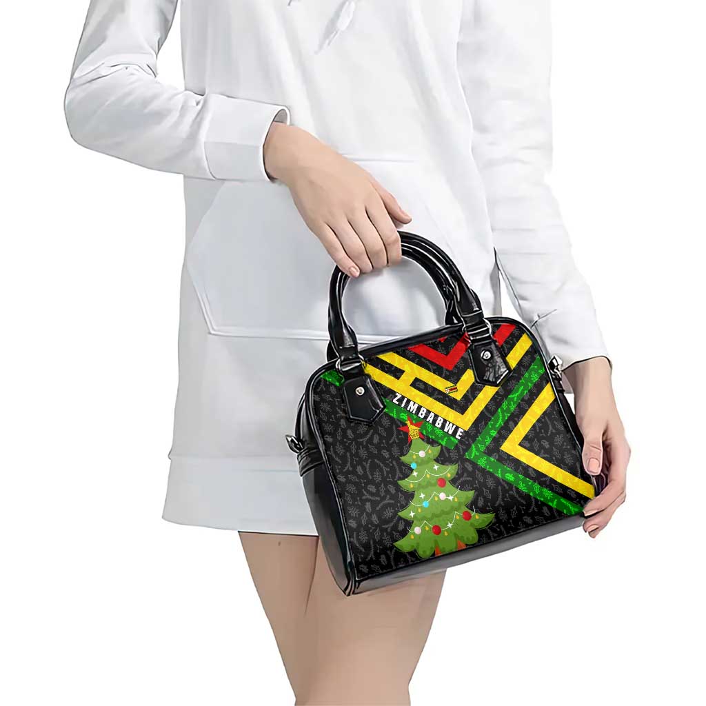 Zimbabwe Christmas Shoulder Handbag with Flag Colors Xmas Tree and Holiday - Wonder Print Shop