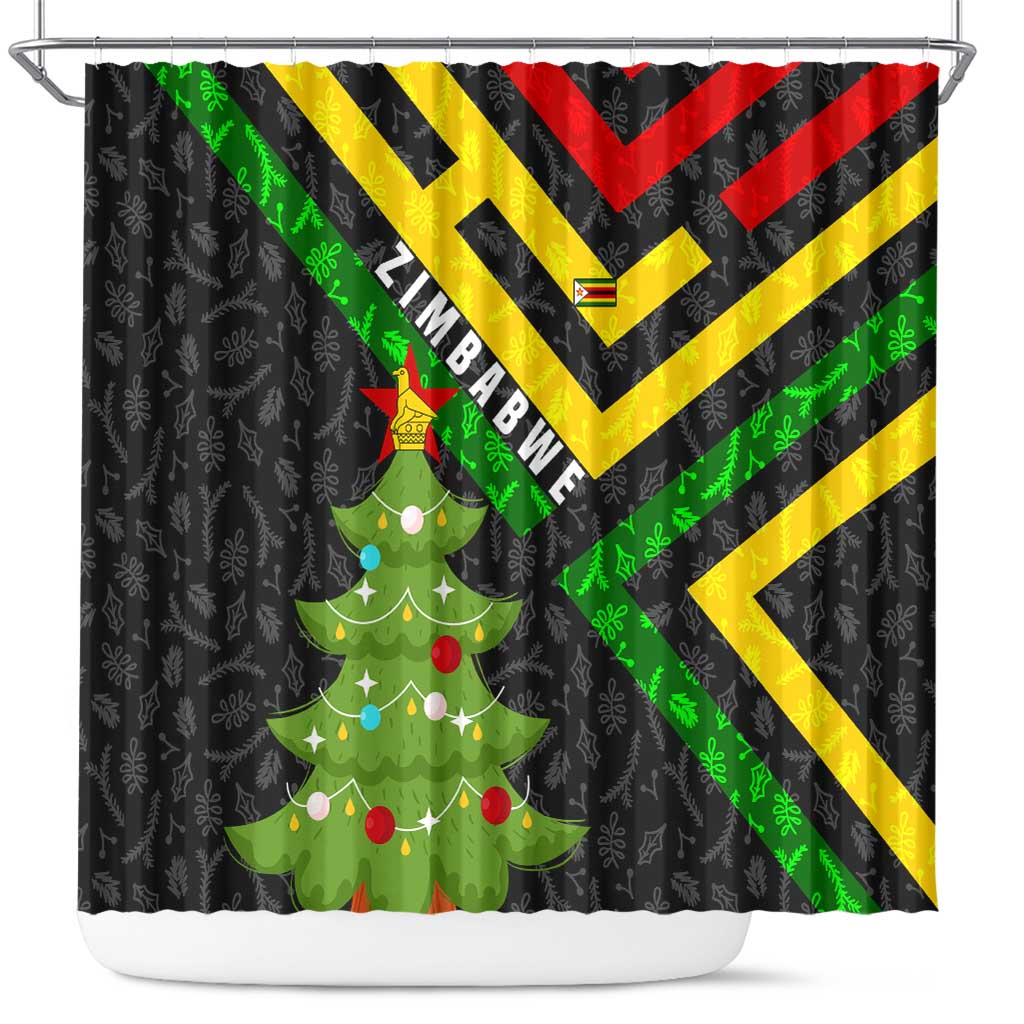 Zimbabwe Christmas Shower Curtain with Flag Colors Xmas Tree and Holiday - Wonder Print Shop