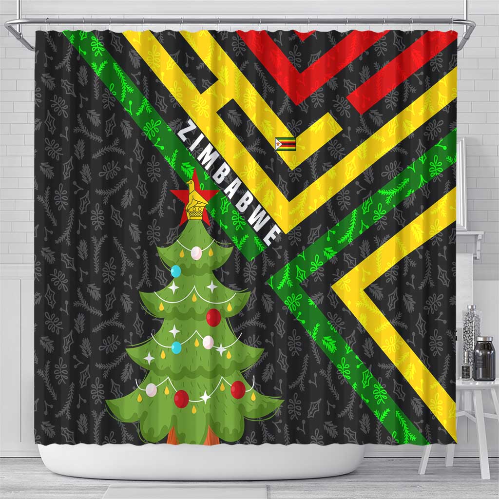 Zimbabwe Christmas Shower Curtain with Flag Colors Xmas Tree and Holiday - Wonder Print Shop