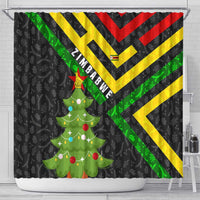 Zimbabwe Christmas Shower Curtain with Flag Colors Xmas Tree and Holiday - Wonder Print Shop