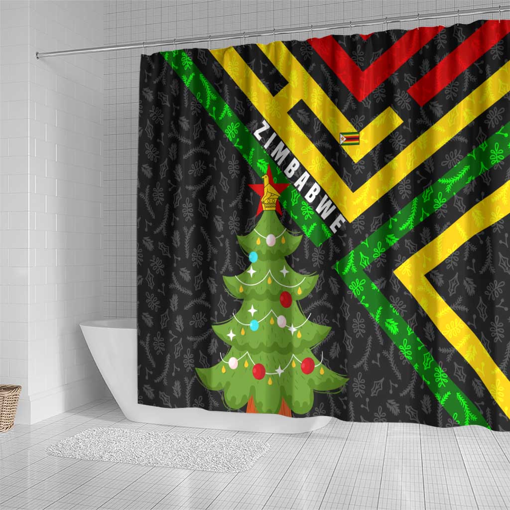 Zimbabwe Christmas Shower Curtain with Flag Colors Xmas Tree and Holiday - Wonder Print Shop