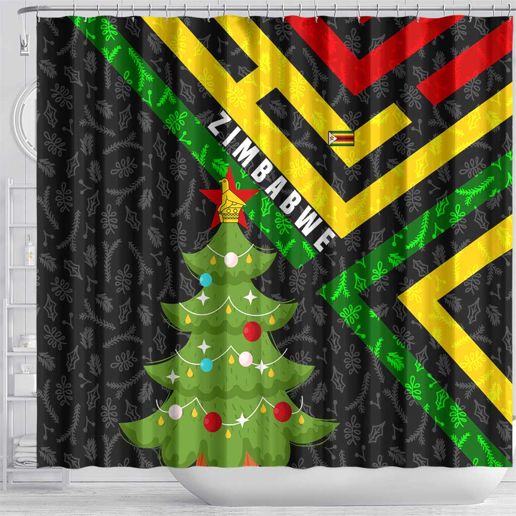 Zimbabwe Christmas Shower Curtain with Flag Colors Xmas Tree and Holiday - Wonder Print Shop
