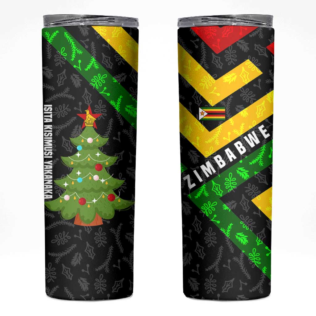 Zimbabwe Christmas Skinny Tumbler with Flag Colors Xmas Tree and Holiday - Wonder Print Shop