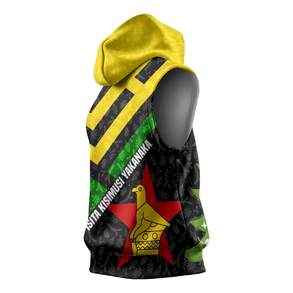 Zimbabwe Christmas Sleeveless Hoodie with Flag Colors Xmas Tree and Holiday - Wonder Print Shop