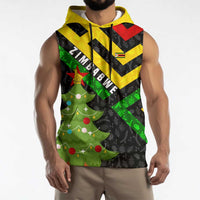 Zimbabwe Christmas Sleeveless Hoodie with Flag Colors Xmas Tree and Holiday - Wonder Print Shop