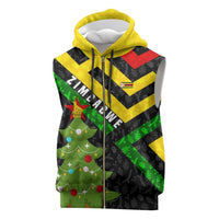 Zimbabwe Christmas Sleeveless Zip Hoodie with Flag Colors Xmas Tree and Holiday - Wonder Print Shop