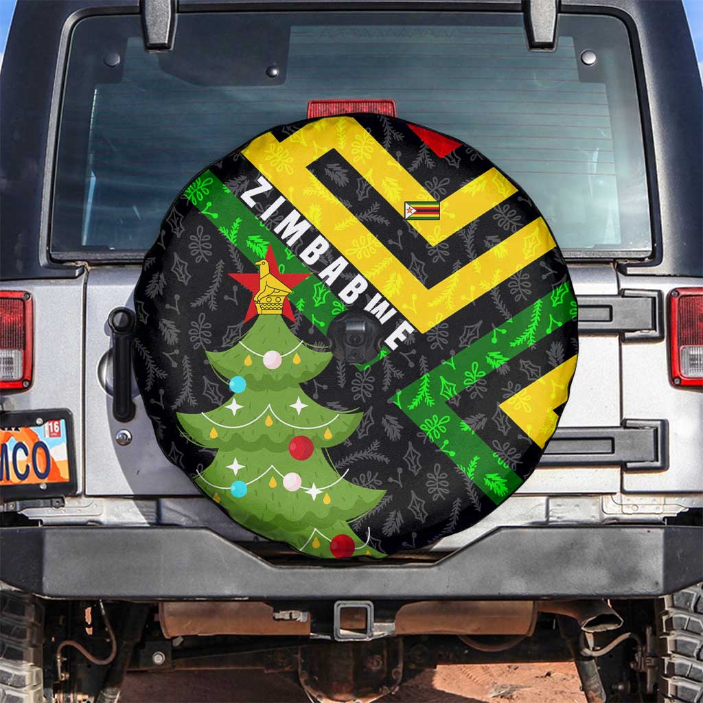 Zimbabwe Christmas Spare Tire Cover with Flag Colors Xmas Tree and Holiday - Wonder Print Shop