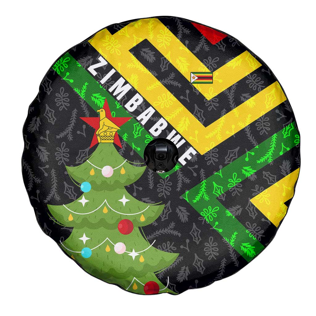 Zimbabwe Christmas Spare Tire Cover with Flag Colors Xmas Tree and Holiday - Wonder Print Shop