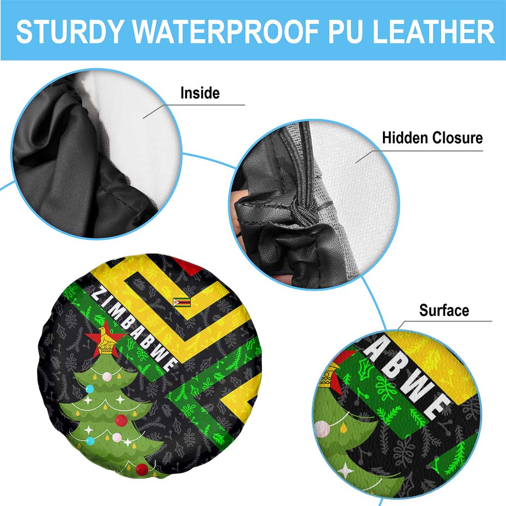Zimbabwe Christmas Spare Tire Cover with Flag Colors Xmas Tree and Holiday - Wonder Print Shop