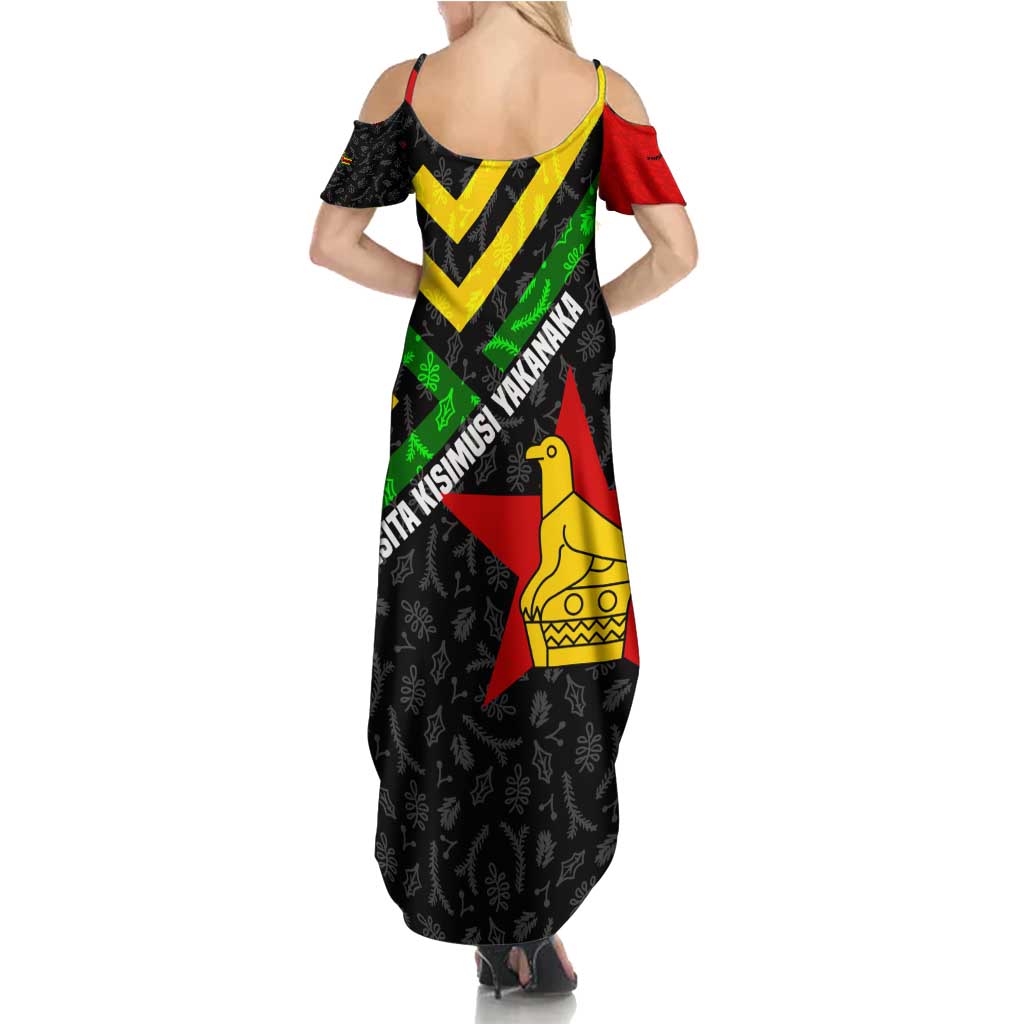 Zimbabwe Christmas Summer Maxi Dress with Flag Colors Xmas Tree and Holiday - Wonder Print Shop