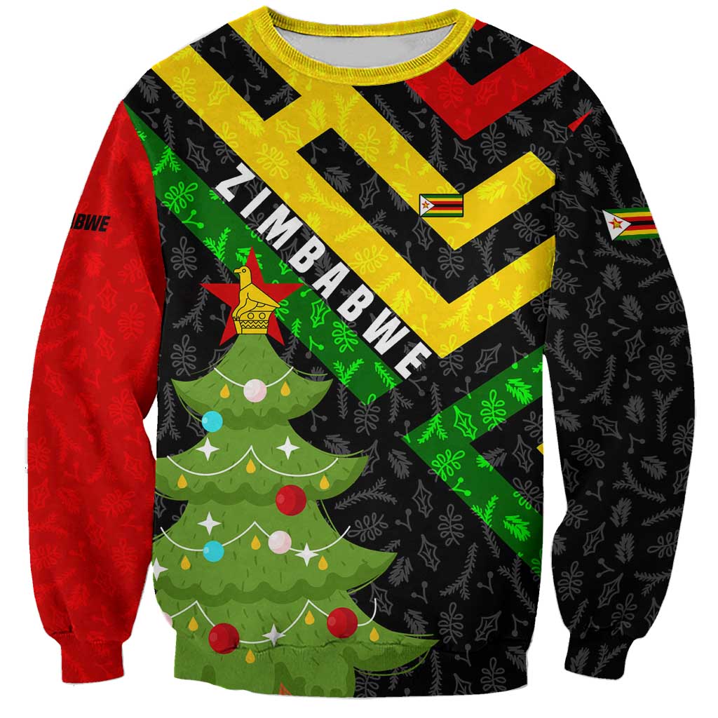 Zimbabwe Christmas Sweatshirt with Flag Colors Xmas Tree and Holiday - Wonder Print Shop