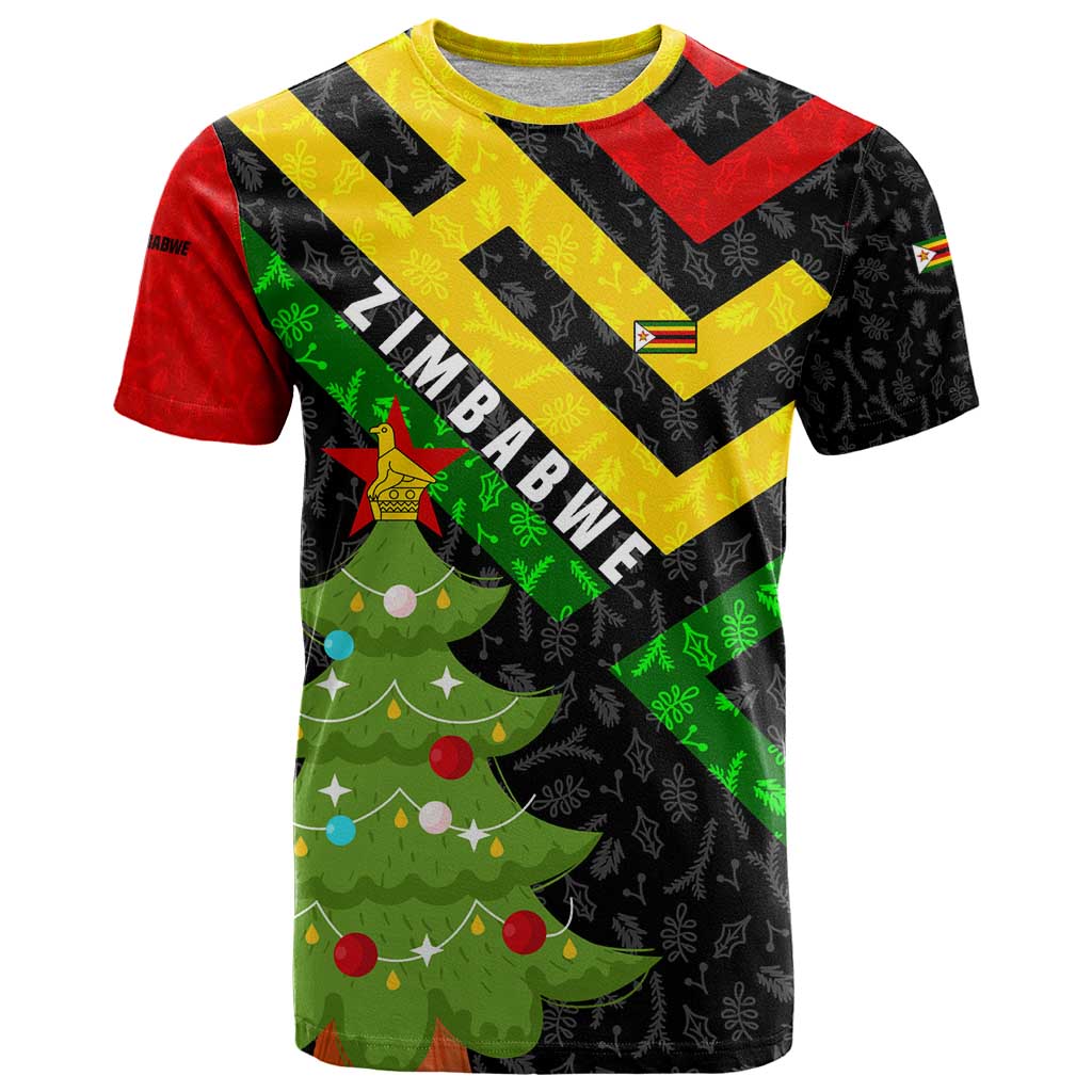 Zimbabwe Christmas T Shirt with Flag Colors Xmas Tree and Holiday - Wonder Print Shop