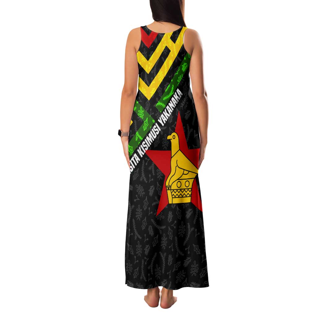Zimbabwe Christmas Tank Maxi Dress with Flag Colors Xmas Tree and Holiday - Wonder Print Shop