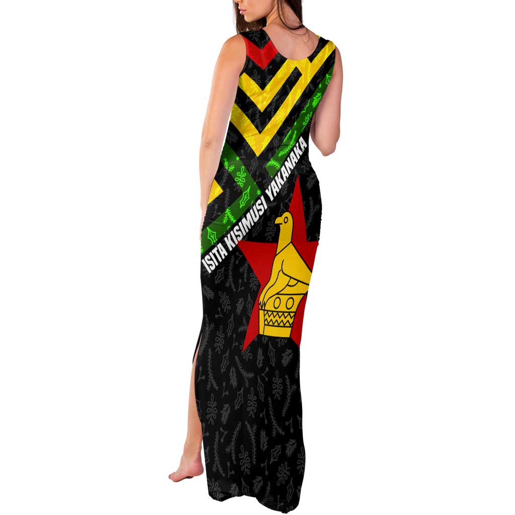 Zimbabwe Christmas Tank Maxi Dress with Flag Colors Xmas Tree and Holiday - Wonder Print Shop