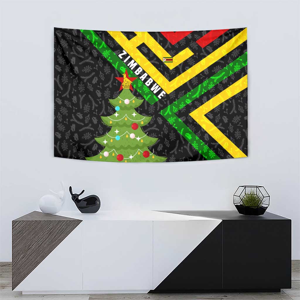 Zimbabwe Christmas Tapestry with Flag Colors Xmas Tree and Holiday - Wonder Print Shop
