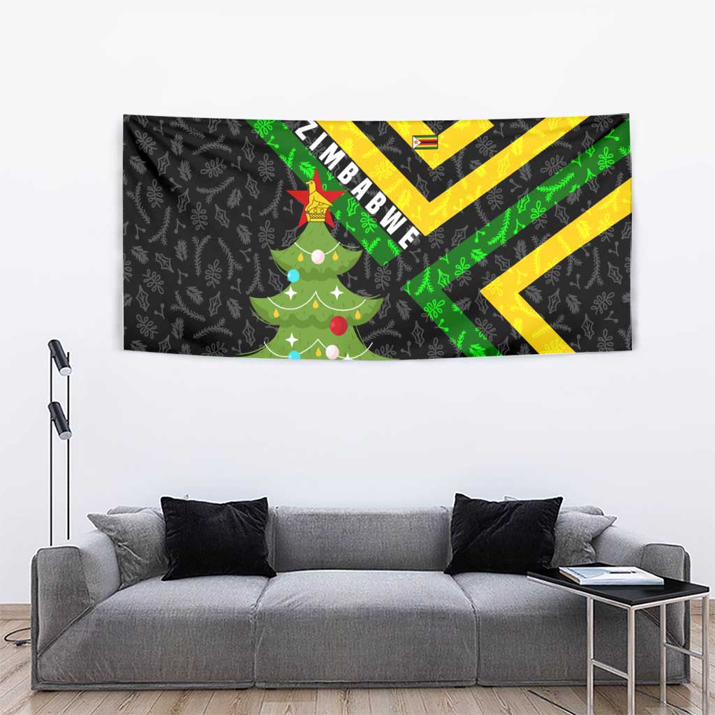Zimbabwe Christmas Tapestry with Flag Colors Xmas Tree and Holiday - Wonder Print Shop