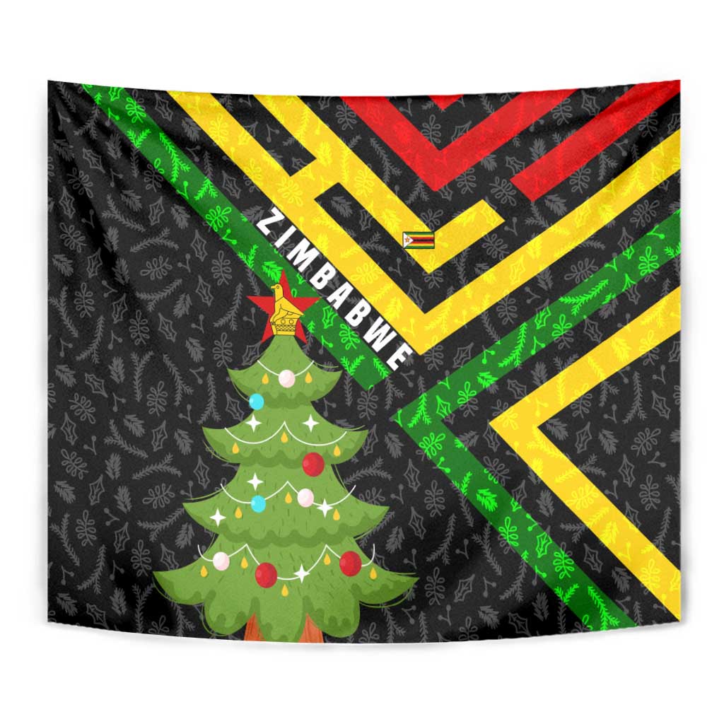 Zimbabwe Christmas Tapestry with Flag Colors Xmas Tree and Holiday - Wonder Print Shop