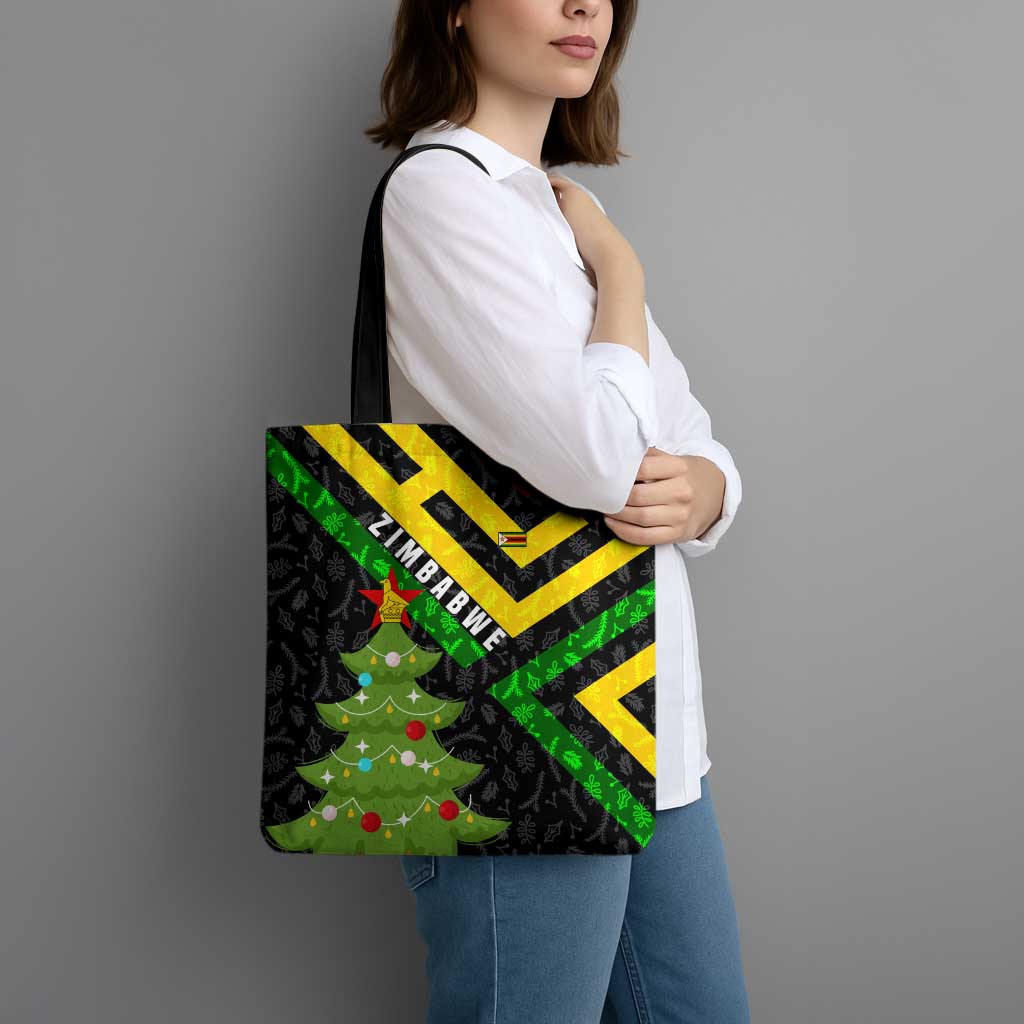 Zimbabwe Christmas Tote Bag with Flag Colors Xmas Tree and Holiday - Wonder Print Shop