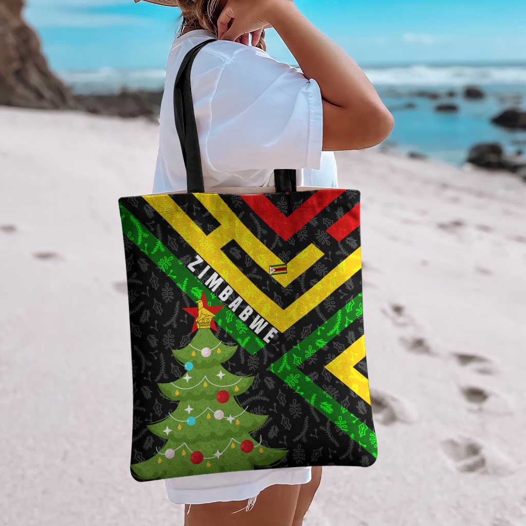 Zimbabwe Christmas Tote Bag with Flag Colors Xmas Tree and Holiday - Wonder Print Shop