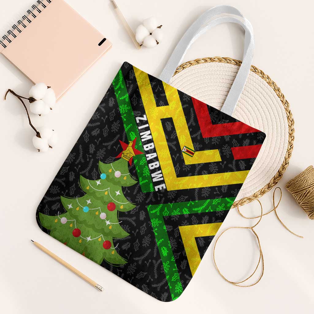 Zimbabwe Christmas Tote Bag with Flag Colors Xmas Tree and Holiday - Wonder Print Shop