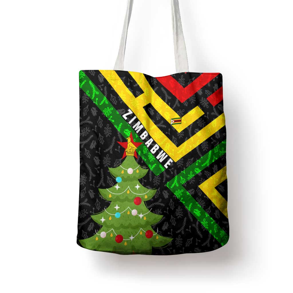 Zimbabwe Christmas Tote Bag with Flag Colors Xmas Tree and Holiday - Wonder Print Shop