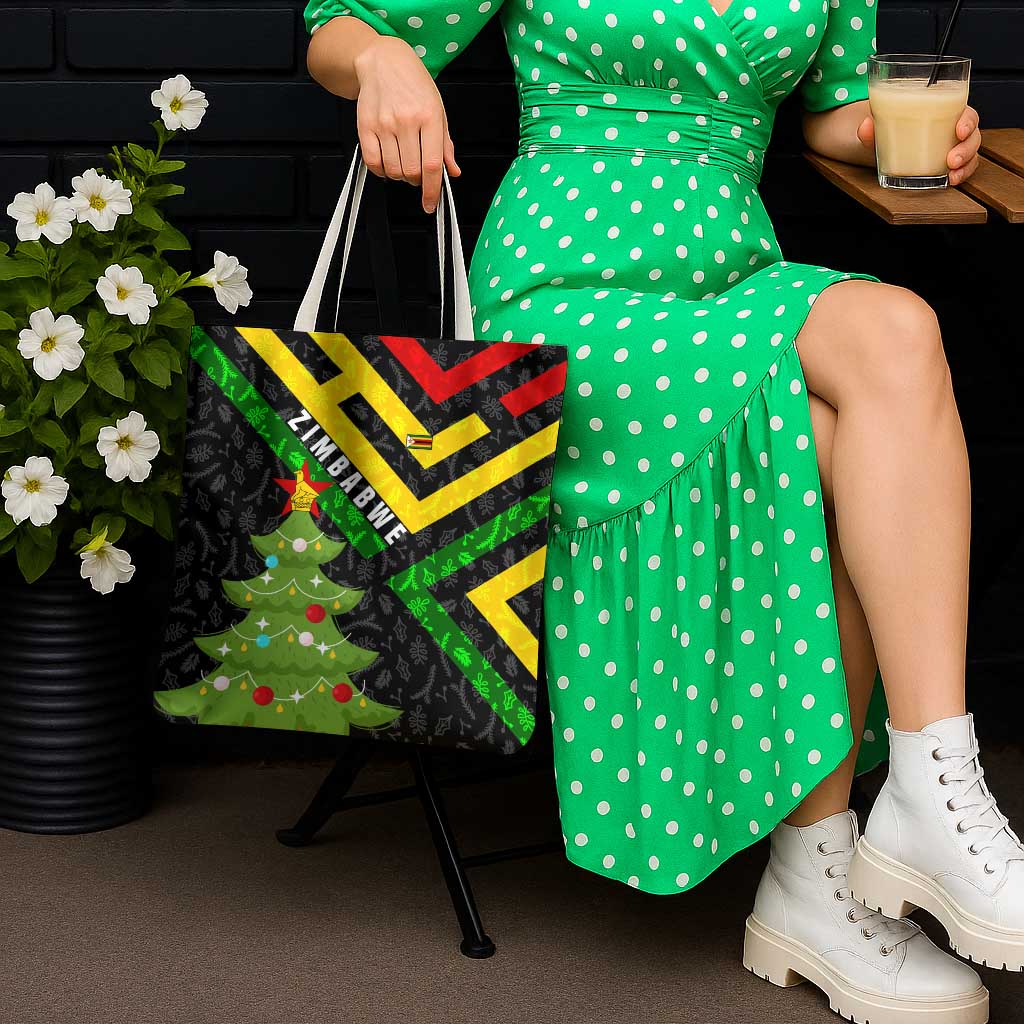 Zimbabwe Christmas Tote Bag with Flag Colors Xmas Tree and Holiday - Wonder Print Shop