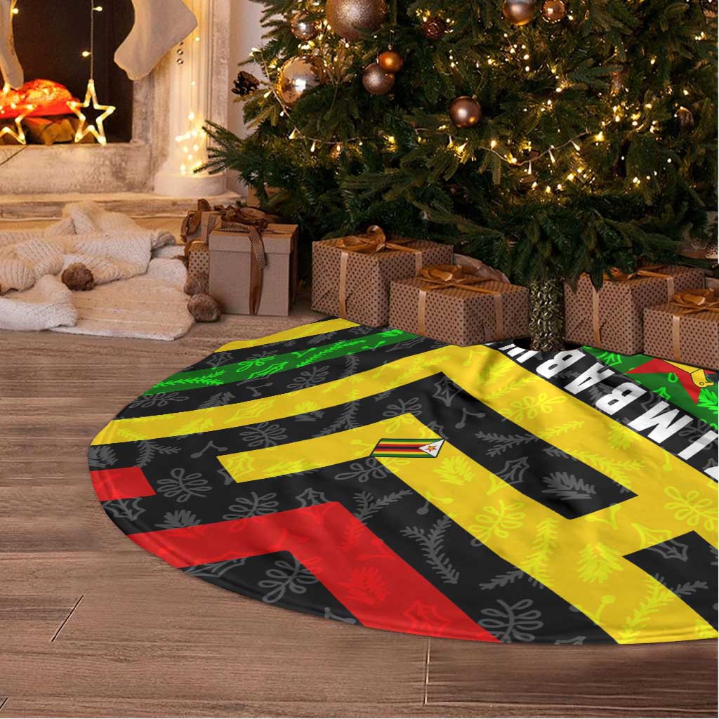 Zimbabwe Christmas Tree Skirt with Flag Colors Xmas Tree and Holiday - Wonder Print Shop