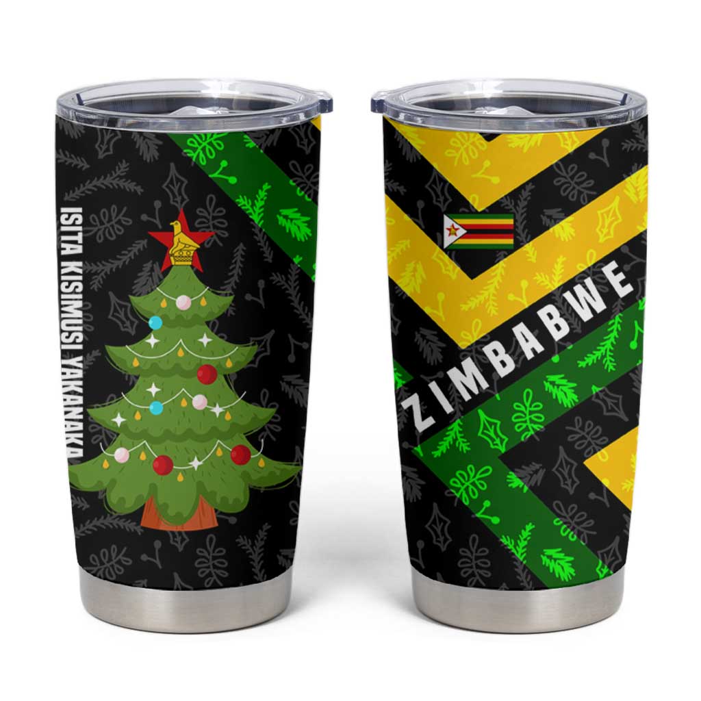 Zimbabwe Christmas Tumbler Cup with Flag Colors Xmas Tree and Holiday - Wonder Print Shop