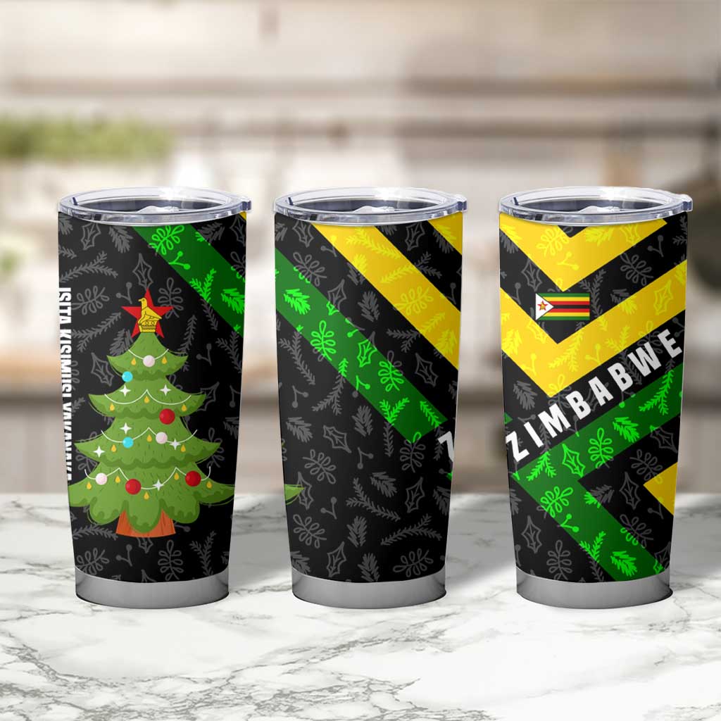 Zimbabwe Christmas Tumbler Cup with Flag Colors Xmas Tree and Holiday - Wonder Print Shop