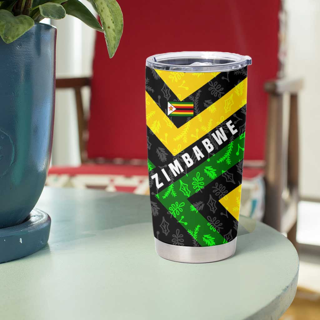 Zimbabwe Christmas Tumbler Cup with Flag Colors Xmas Tree and Holiday - Wonder Print Shop