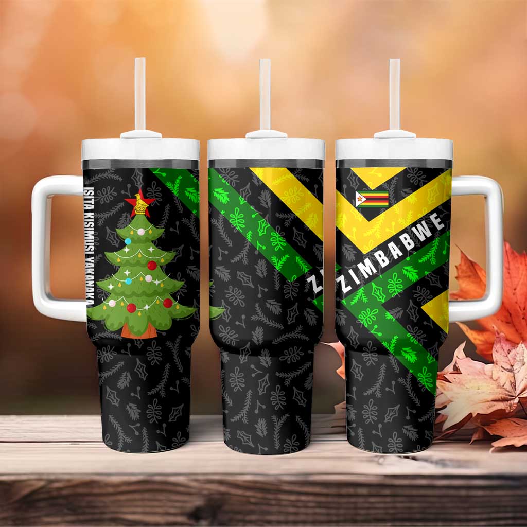 Zimbabwe Christmas Tumbler With Handle with Flag Colors Xmas Tree and Holiday - Wonder Print Shop