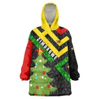 Zimbabwe Christmas Wearable Blanket Hoodie with Flag Colors Xmas Tree and Holiday - Wonder Print Shop