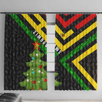 Zimbabwe Christmas Window Curtain with Flag Colors Xmas Tree and Holiday - Wonder Print Shop