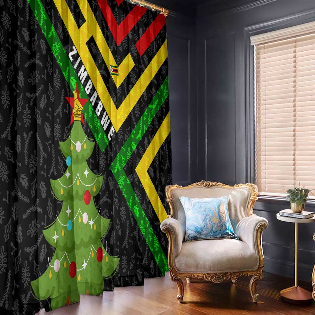 Zimbabwe Christmas Window Curtain with Flag Colors Xmas Tree and Holiday - Wonder Print Shop