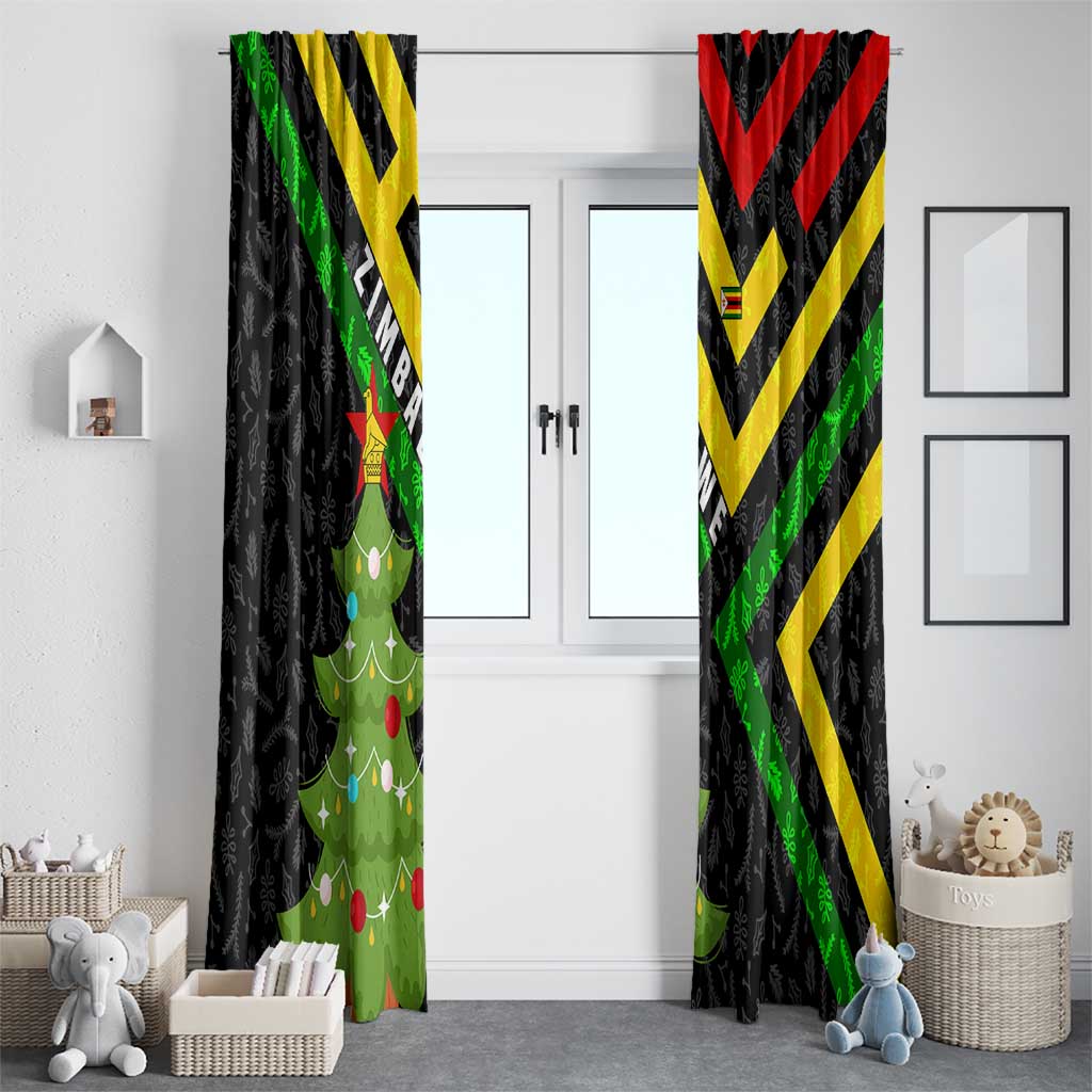 Zimbabwe Christmas Window Curtain with Flag Colors Xmas Tree and Holiday - Wonder Print Shop