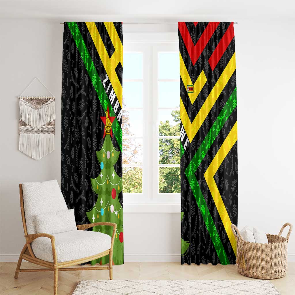 Zimbabwe Christmas Window Curtain with Flag Colors Xmas Tree and Holiday - Wonder Print Shop
