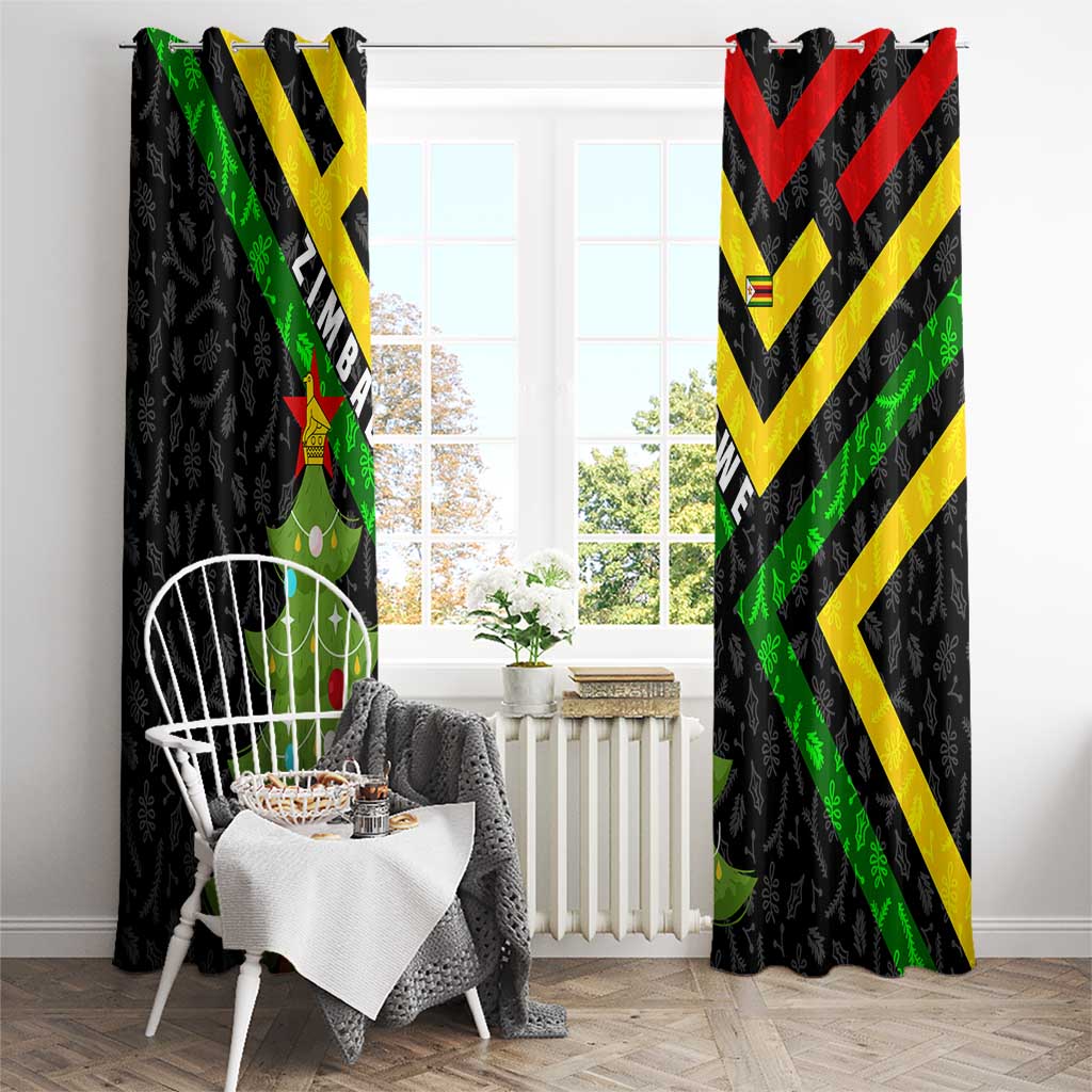 Zimbabwe Christmas Window Curtain with Flag Colors Xmas Tree and Holiday - Wonder Print Shop
